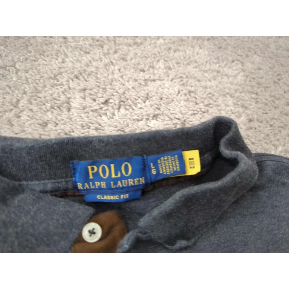 Polo‎ Ralph Lauren Polo Shirt Mens L Gray Long Sleeve Classic Golf Preppy Casual